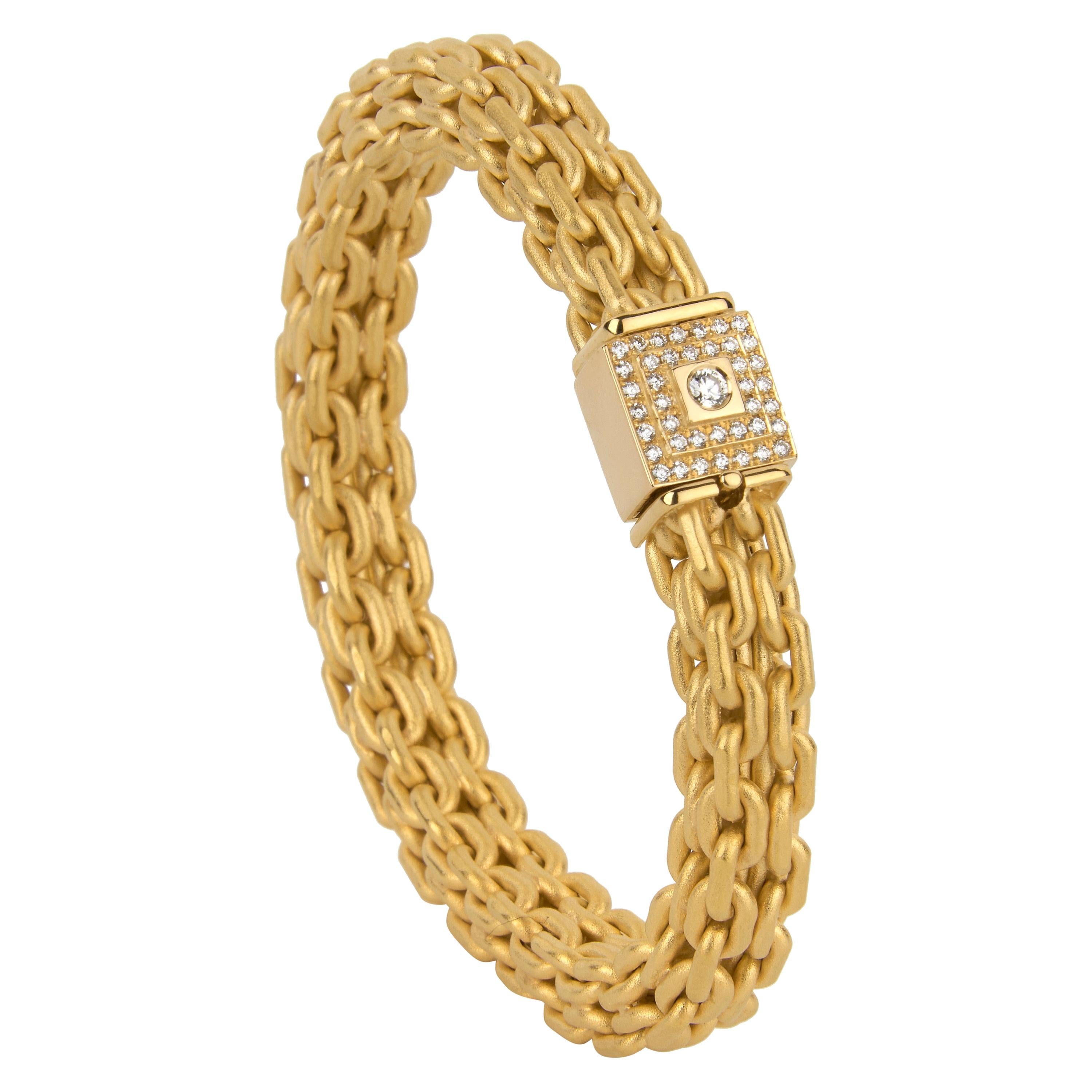 Matthia's & Claire Armband aus 18 Karat Gelbgold mit geflochtenem Diamantarmband „Etruscan“