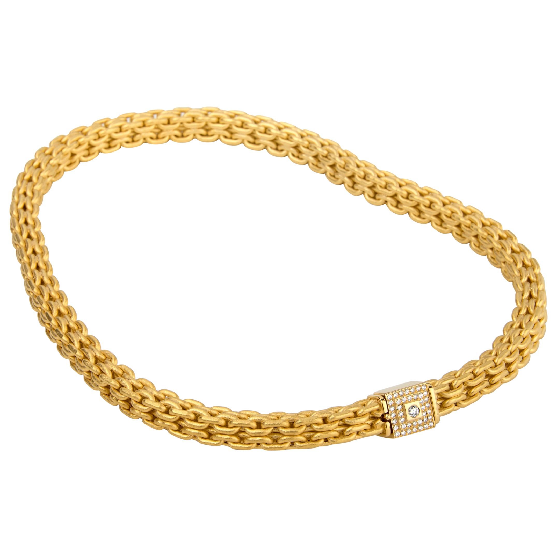 Matthia's & Claire 18 Karat Yellow Gold "Etruscan" Rope Link Diamond Necklace For Sale