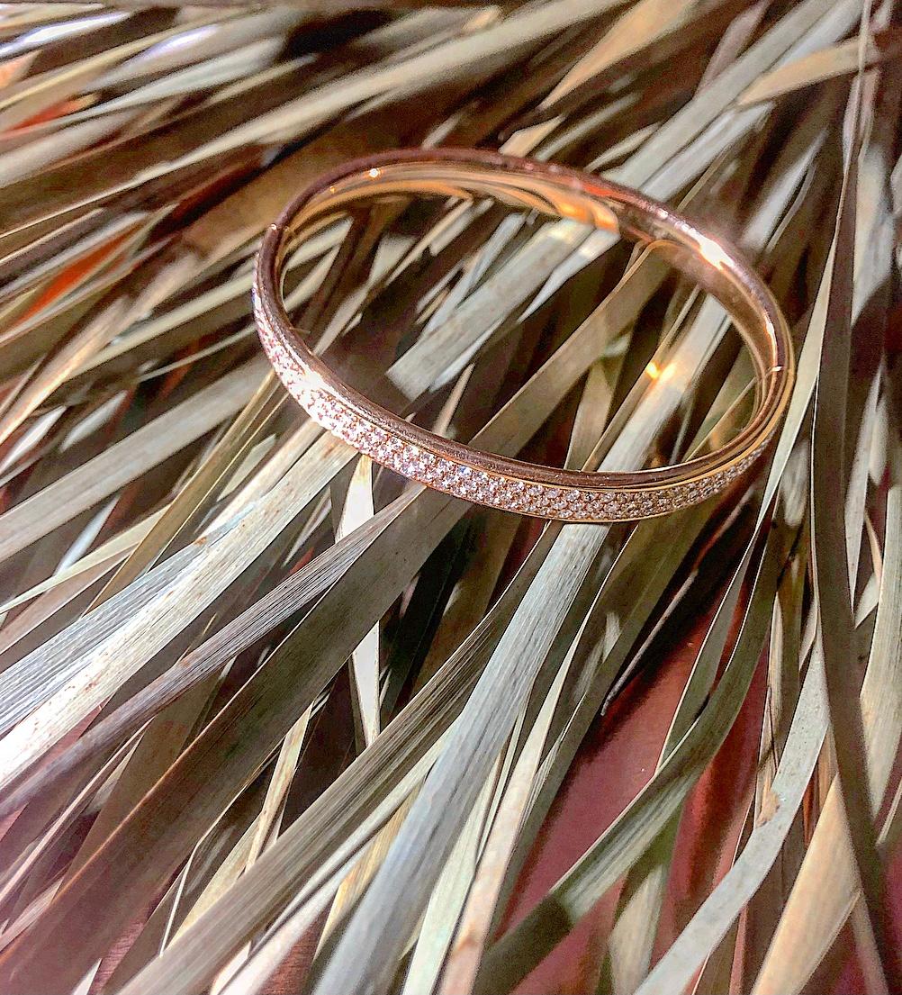 Matthia's & Claire 18k Rose Gold and Diamond Cuff Bangle Bracelet For Sale 1