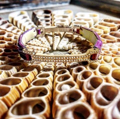 Matthia's & Claire 18k Rose Gold Diamond Cluster Plum Alligator "Skin" Bracelet