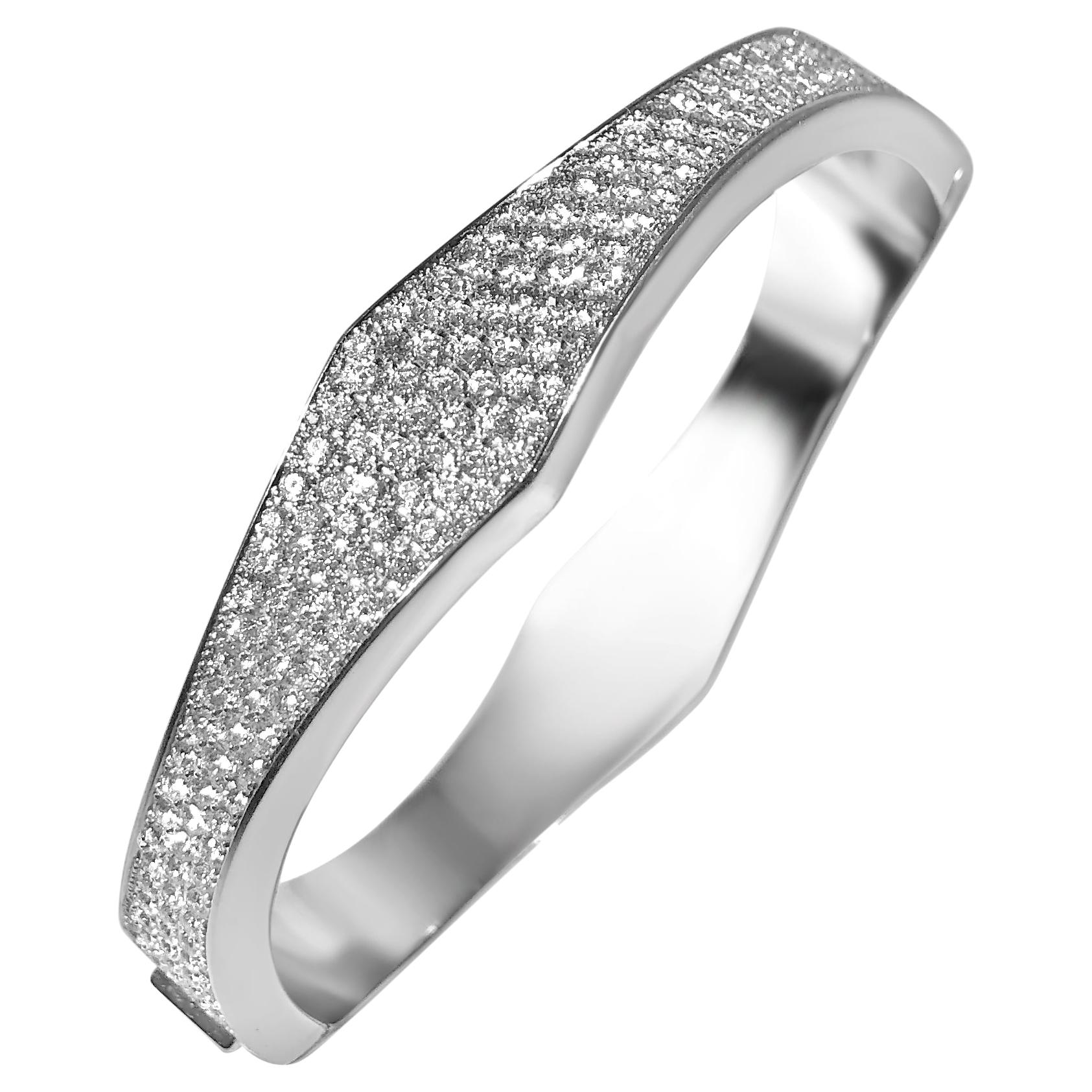 Matthia's & Claire 18k White Gold All Pave -¼ Pointed Wave Cuff For Sale