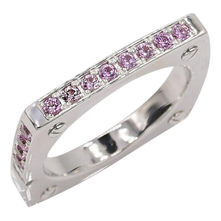 Matthia's & Claire 18k White Gold Cube Single Row Pink Sapphire Stackable Ring For Sale