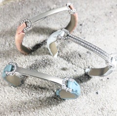 Matthia's & Claire 18K White Gold, Diamond, Light Pink Alligator "Skin" Bracelet