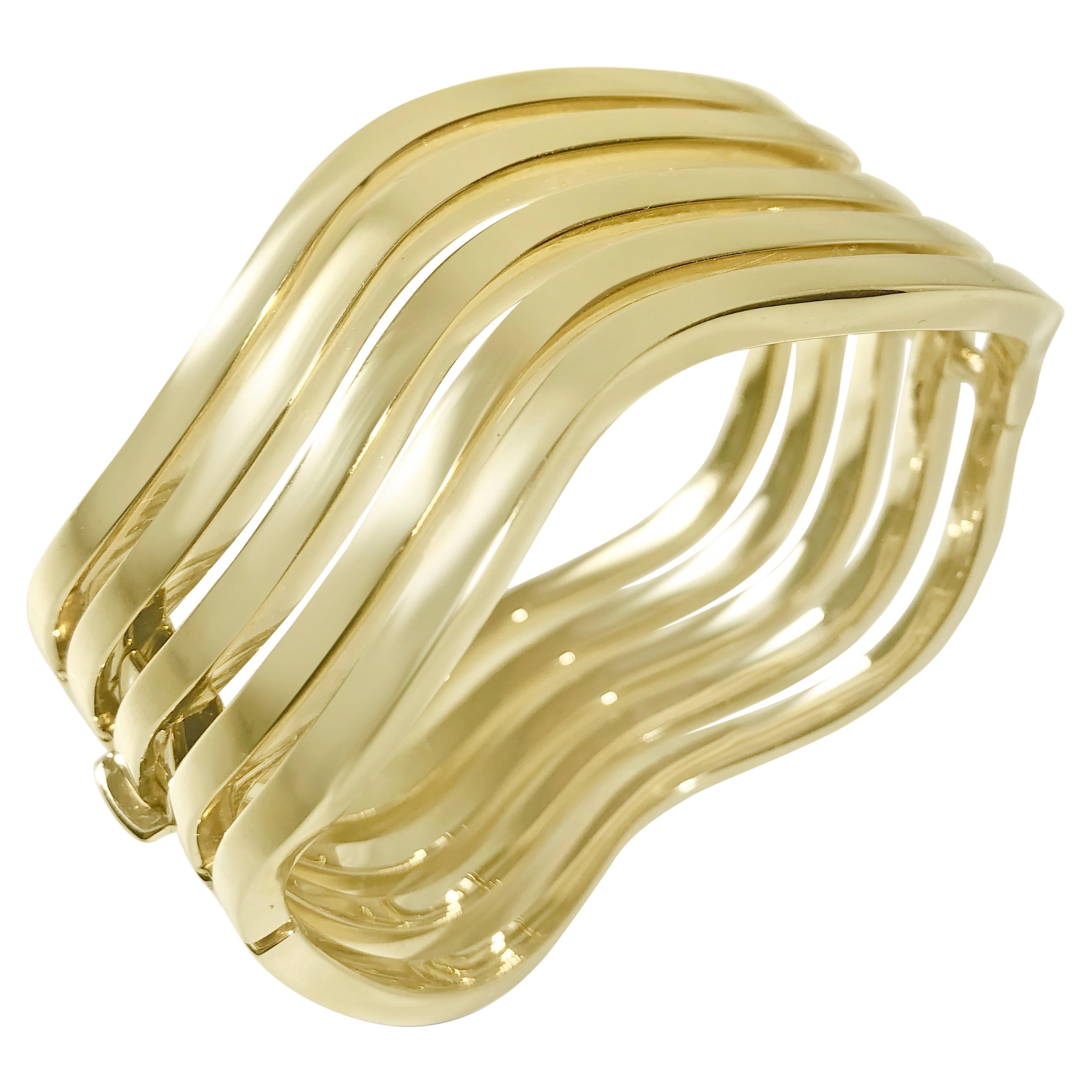 Matthia's & Claire 18k Yellow Gold Three-Row Wave Bangle For Sale