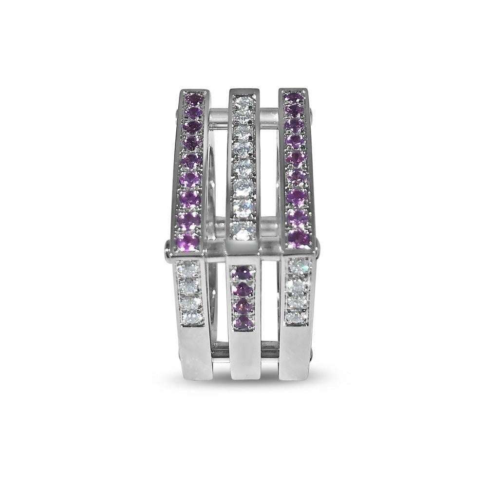 Square Cut Matthia's & Claire Cube Collection Triple Cube Ring WG with Pink Sapphires and D For Sale