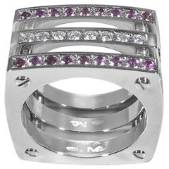 Matthia's & Claire Cube Collection Triple Cube Ring WG with Pink Sapphires and D