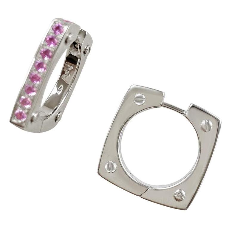 Matthia's & Claire Cube Earrings 18 Karat White Gold with Pink Sapphires For Sale