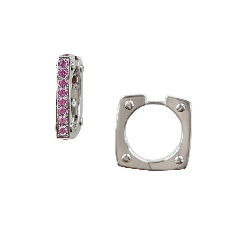 Matthia's & Claire 18k White Gold with Pink Sapphires Cube Earrings

18k white gold cube-shaped 3/4 inch hoops with pink sapphires. Strong and structured, our Cube collection boasts modern lines and polished angularity, accented by diamonds and
