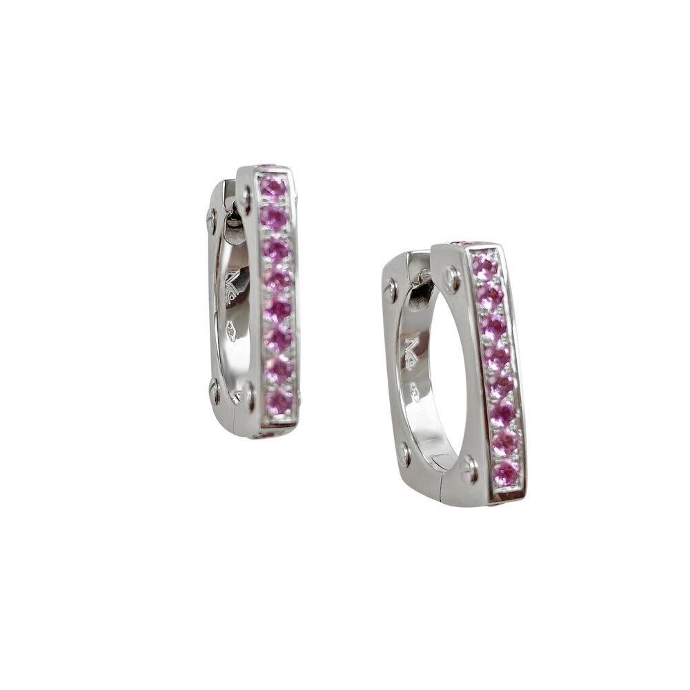 Modernist Matthia's & Claire Cube Earrings 18 Karat White Gold with Pink Sapphires For Sale