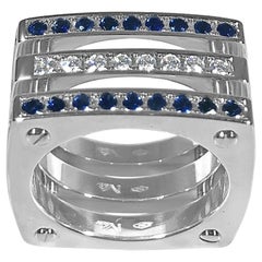 Matthia's & Claire "Cube" Triple Ring 18K WG with Diamonds and Blue Sapphires