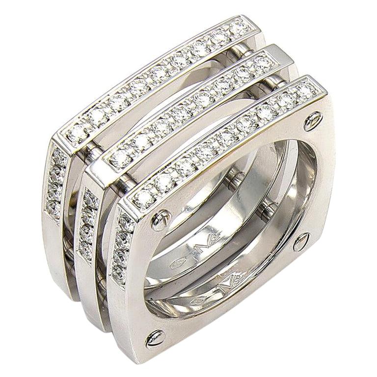 Matthia's & Claire "Cube" Triple-Row Ring in 18 Karat White Gold Diamond, Unisex