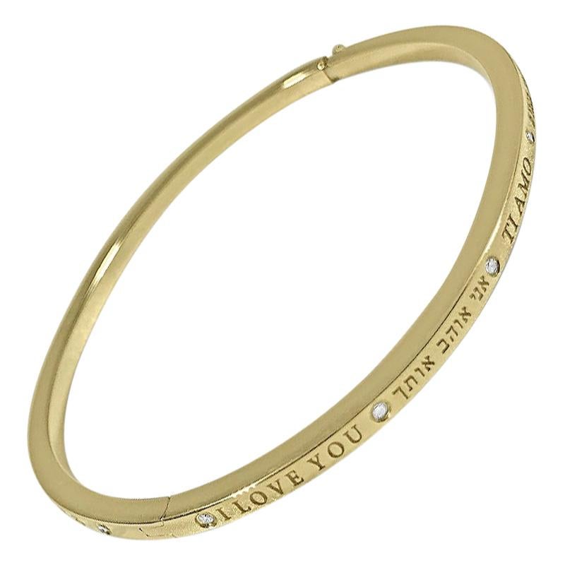 Matthia's & Claire Dream Collection 18K Yellow Gold I Love You Bracelet Bangle For Sale