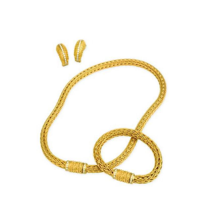 Matthia's & Claire Etrusca 18k Gold geflochtenes geflochtenes Armband mit Diamanten im Angebot 1