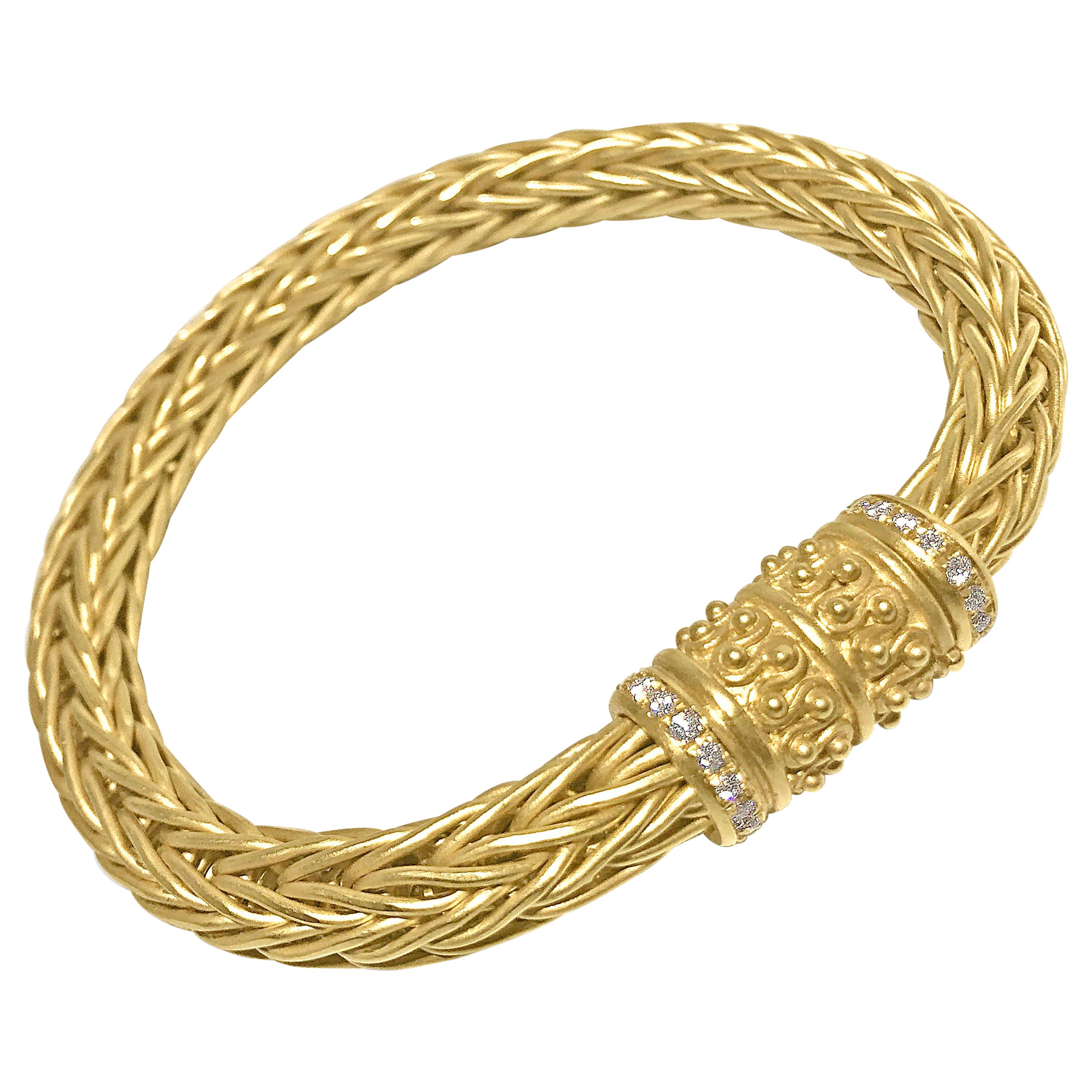 Matthia's & Claire Etrusca 18k Gold Braided Woven Bracelet with Diamonds For Sale