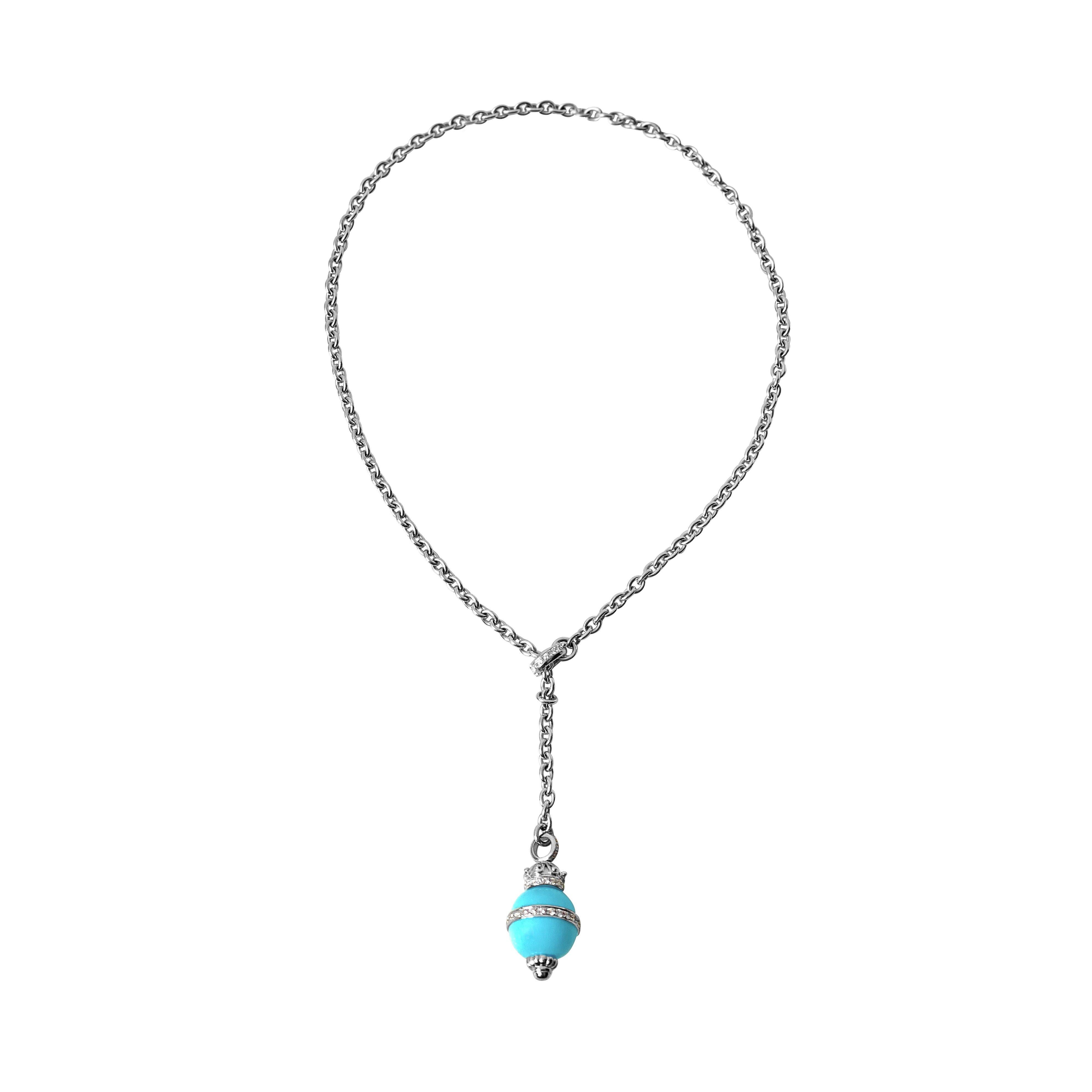 Matthia's & Claire Etrusca Collection Pendant: Elegant and interchangeable lariat necklace featuring a stunning turquoise and diamond pendant. Pendants also available in coral, and onyx to mix and match.

Specifications:
- 18k white gold and