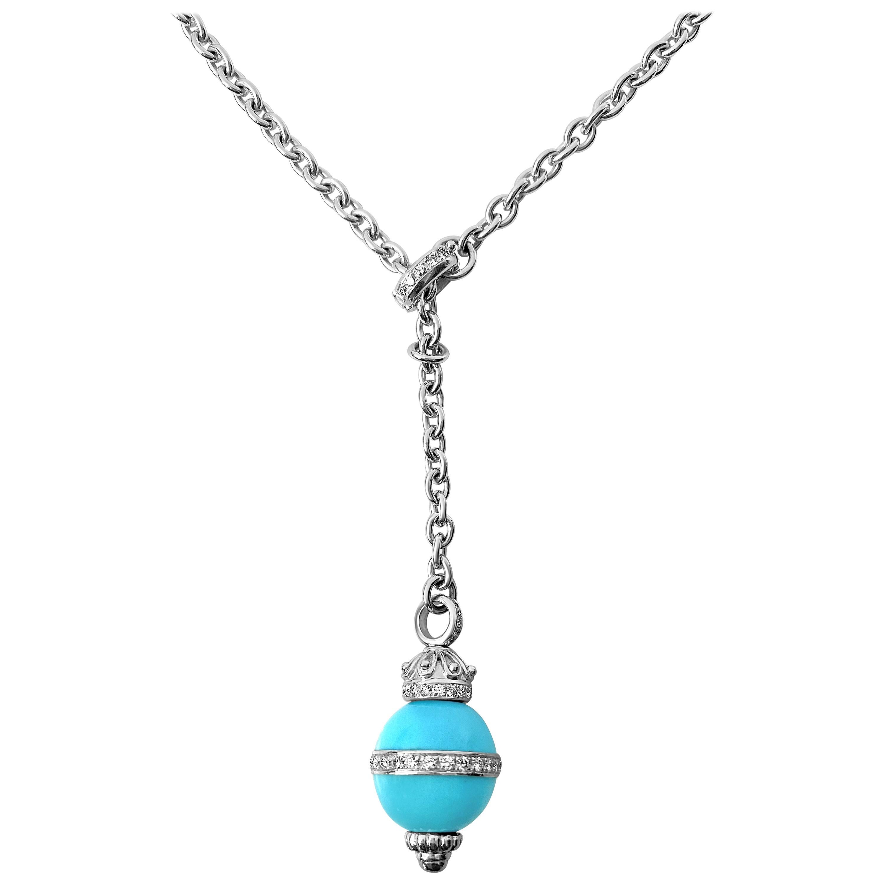 Matthia's & Claire Etrusca Collection 18K Turquoise and Diamond Lariat Pendant For Sale