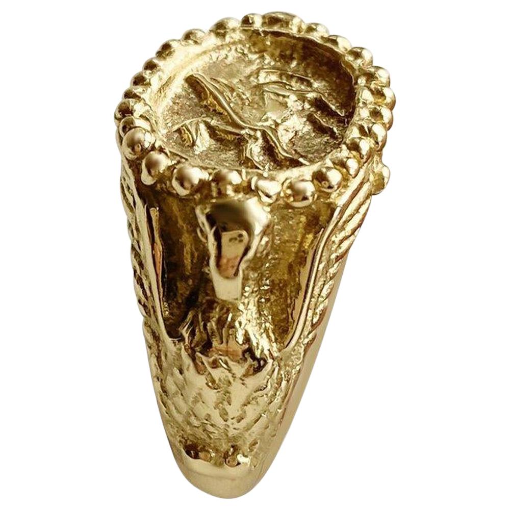 Matthia's & Claire Etrusca Ruby Pegasus Signet 18 Karat Yellow Gold Ring For Sale
