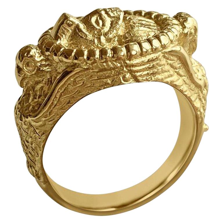 Matthia's & Claire Etrusca Soldier and Falcon 18 Karat Yellow Gold Signet Ring