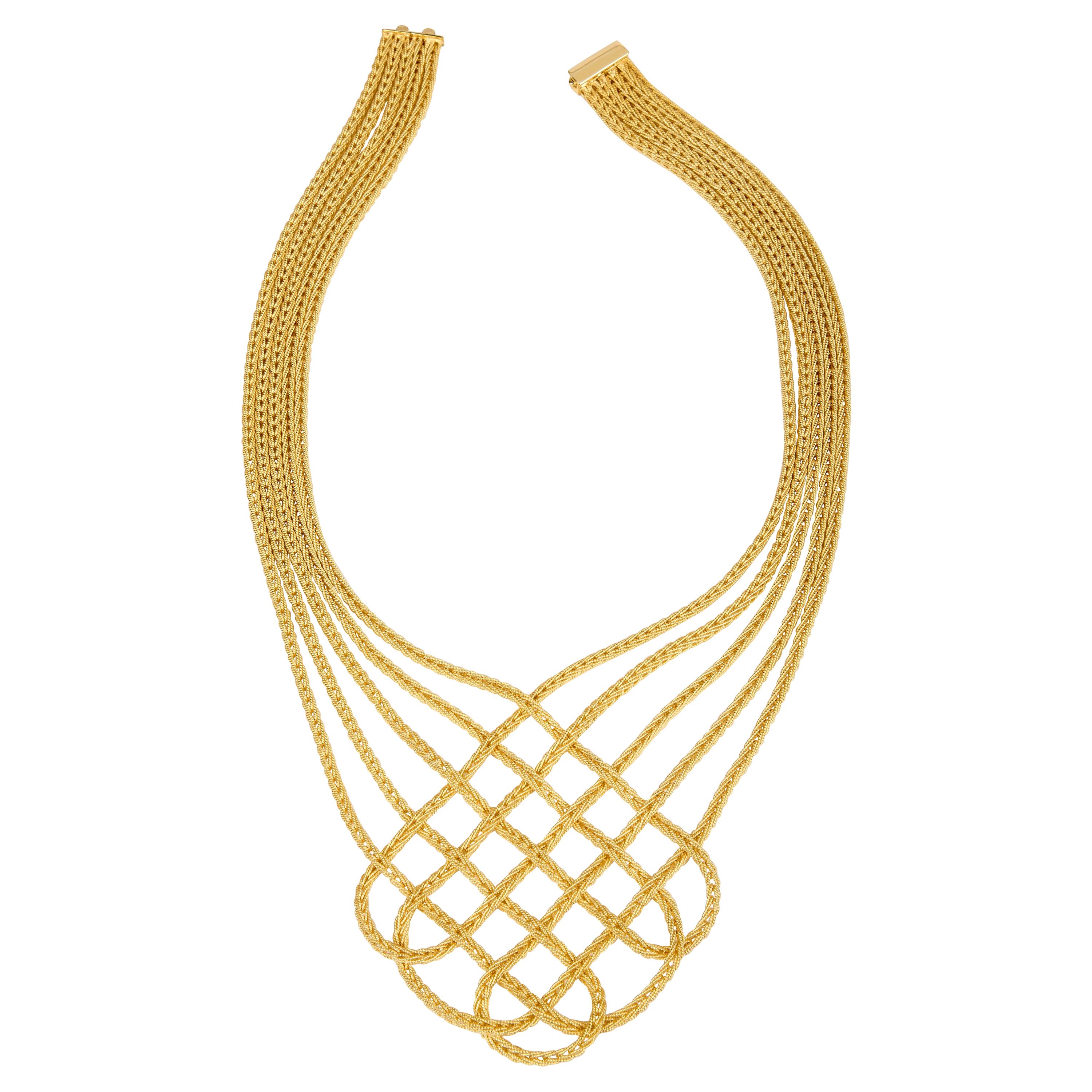 Matthia's and Claire Etruscan 18 Karat Yellow Gold Collier Braided Woven  Necklace For Sale at 1stDibs