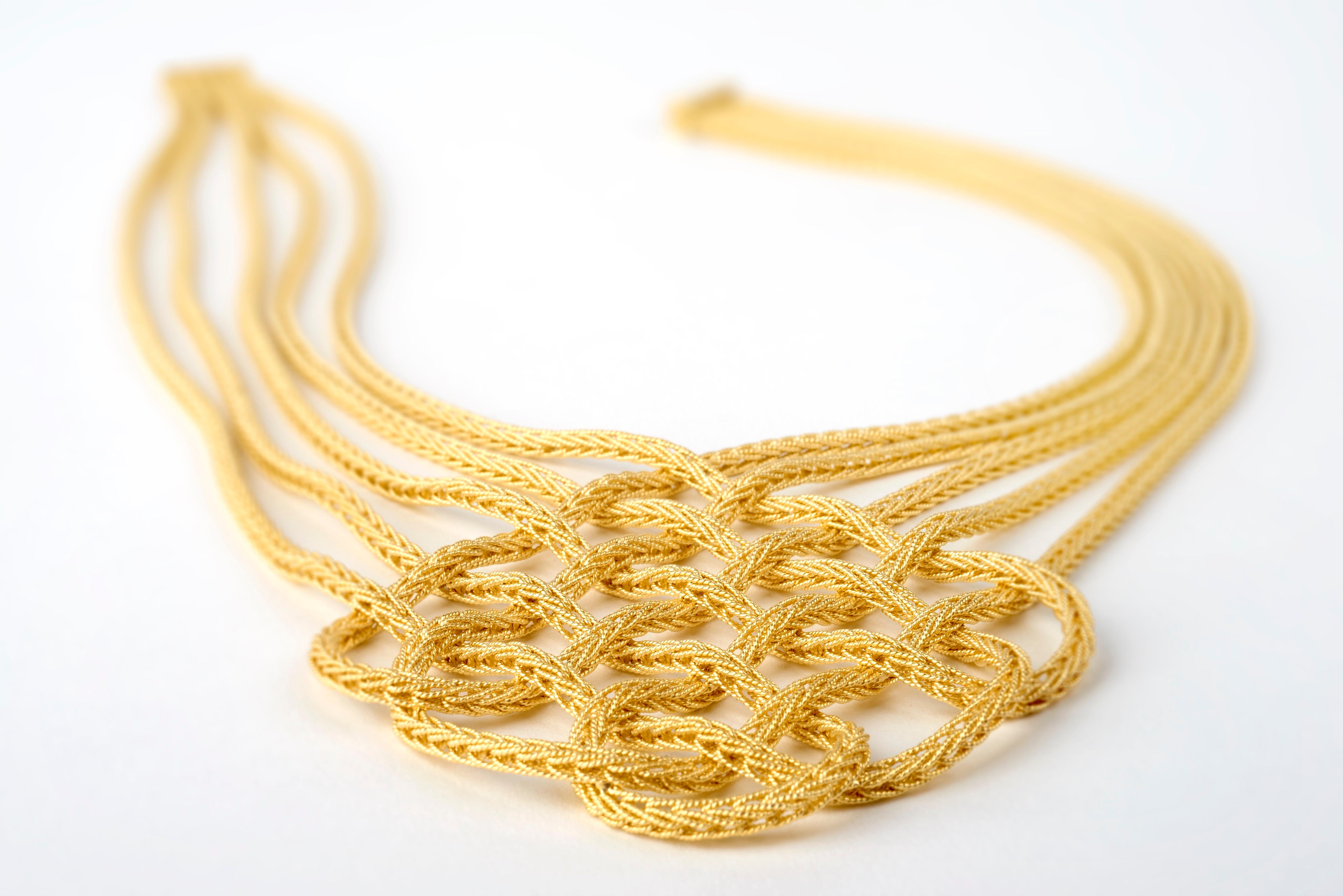 Matthia''s Etruskische geflochtene Collier-Halskette aus 18 Karat Gelbgold im Zustand „Neu“ im Angebot in New Orleans, LA