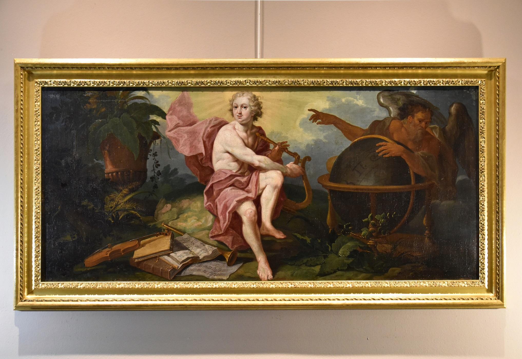 Allégorie Triomphe de l'art sur le temps De Visch Peinture 18e siècle Huile sur toile Art  - Maîtres anciens Painting par Matthias De Visch (1701 - 1765) 