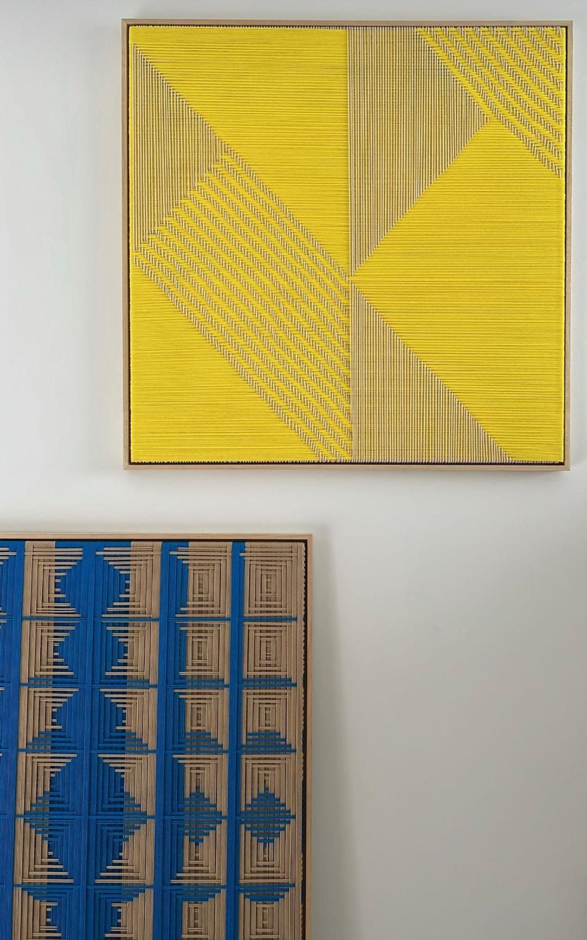 Grid Yellow, Contemporary Art, Textile Art, 21st Century For Sale 7