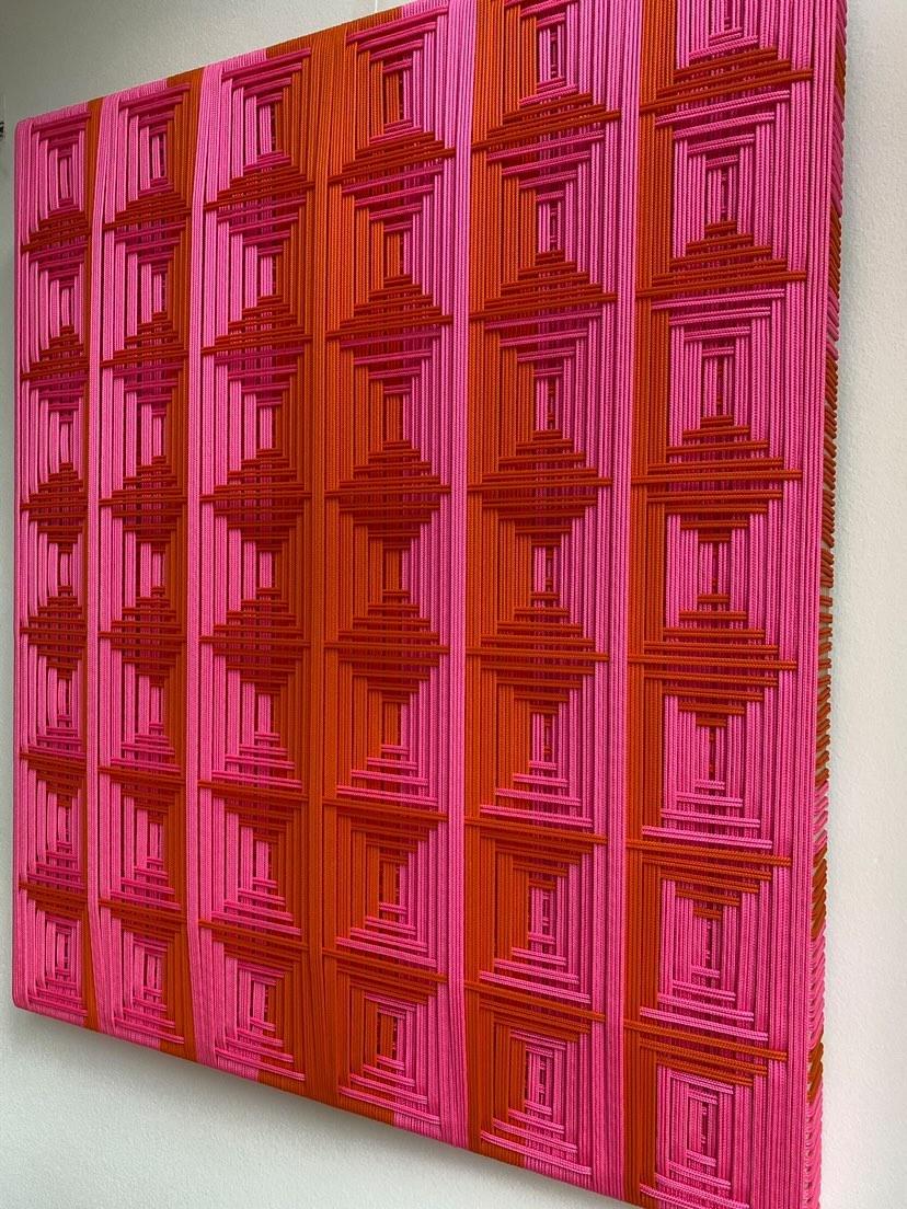 COMMISSION WORK: Production time 4-6 weeks

Neon Grid, 2021
Textile Art, Cotton
Free style weaving
80x70cm
Natural wood frame



