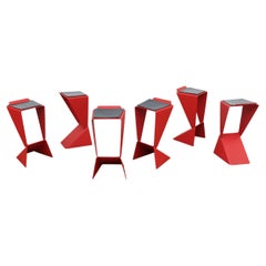 Retro Matthias DeMacker "Icon" Red Geometric Enameled Bar Stools