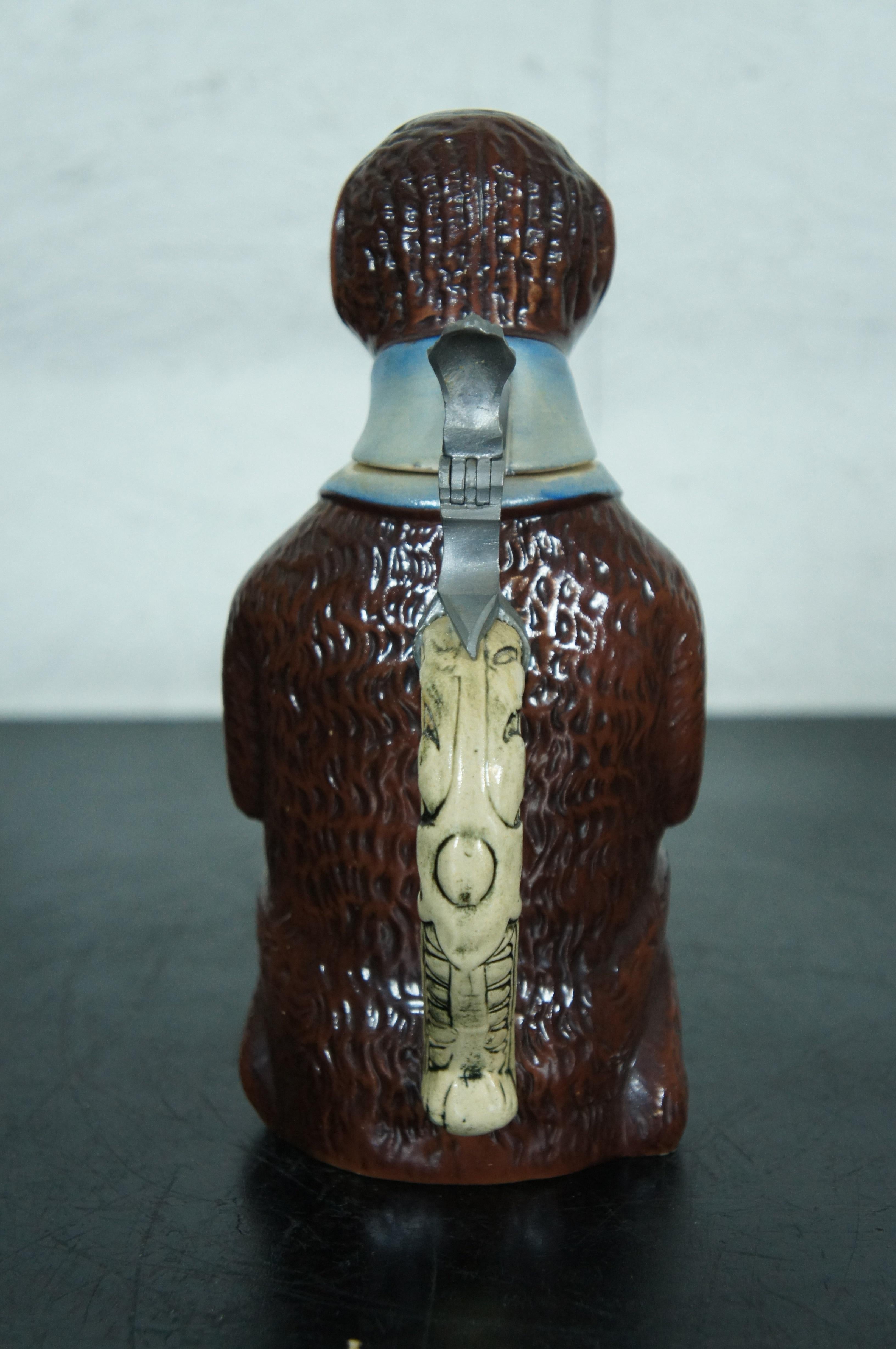 20th Century Matthias Girmscheid Rare Figural German Ceramic Monkey Character Beer Stein Lid For Sale