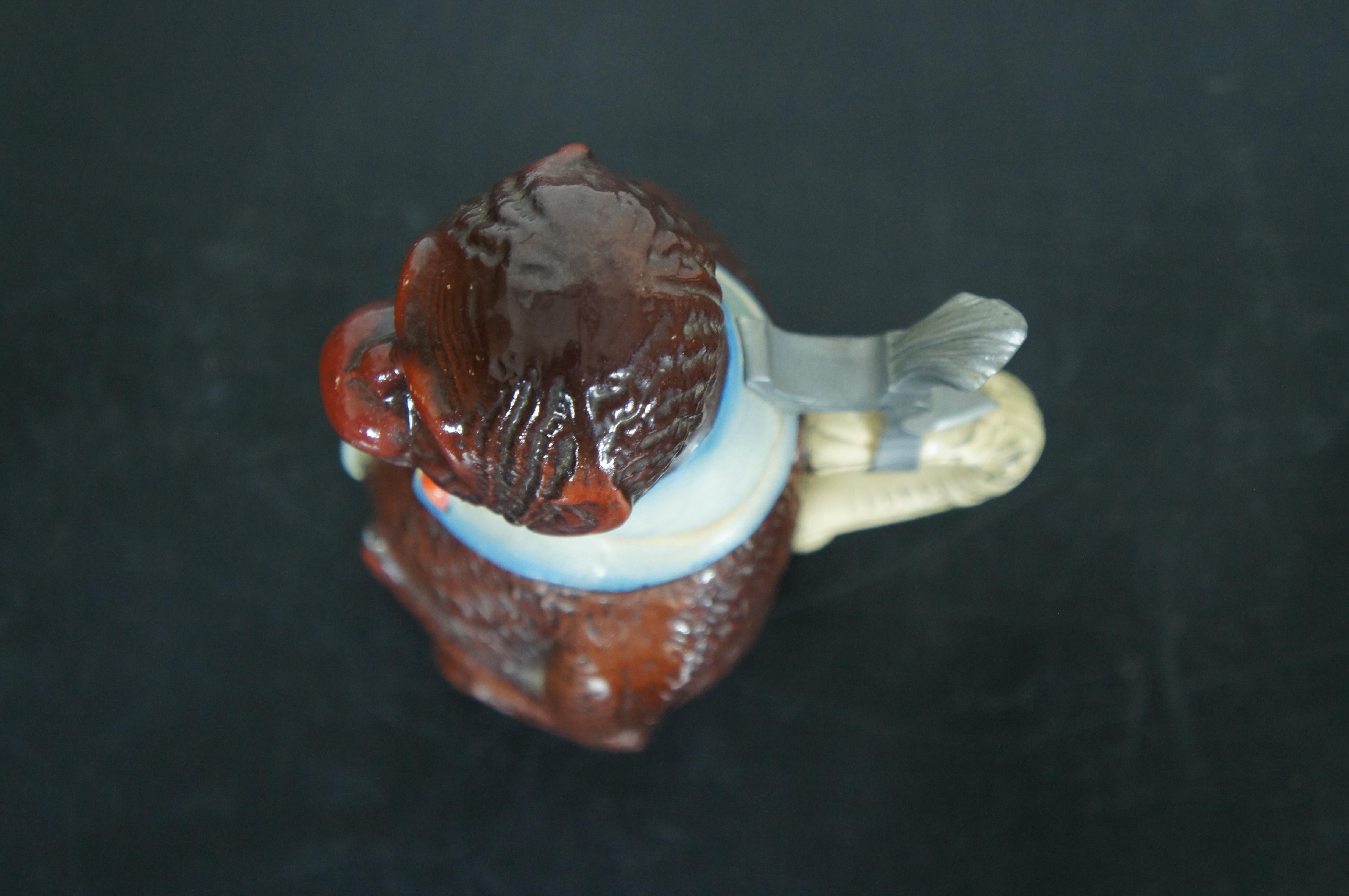 Matthias Girmscheid Rare Figural German Ceramic Monkey Character Beer Stein Lid For Sale 1