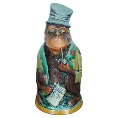 Antique Matthias Girmscheid Rare Figural German Ceramic Monkey Character Beer Stein Lid