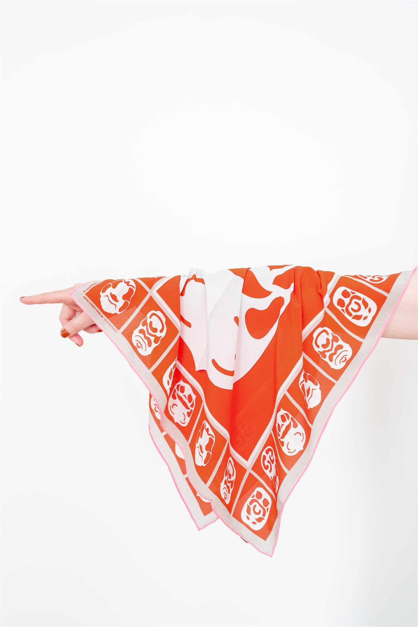 Orange Pink Japanese Papercutting Print on Silk  For Sale 2