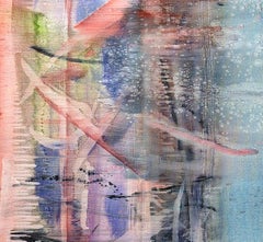 "Brugge, " abstract painting in orange, green and blue