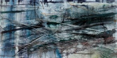 "Insomnia, " large scale, moody abstract painting in blues and blacks