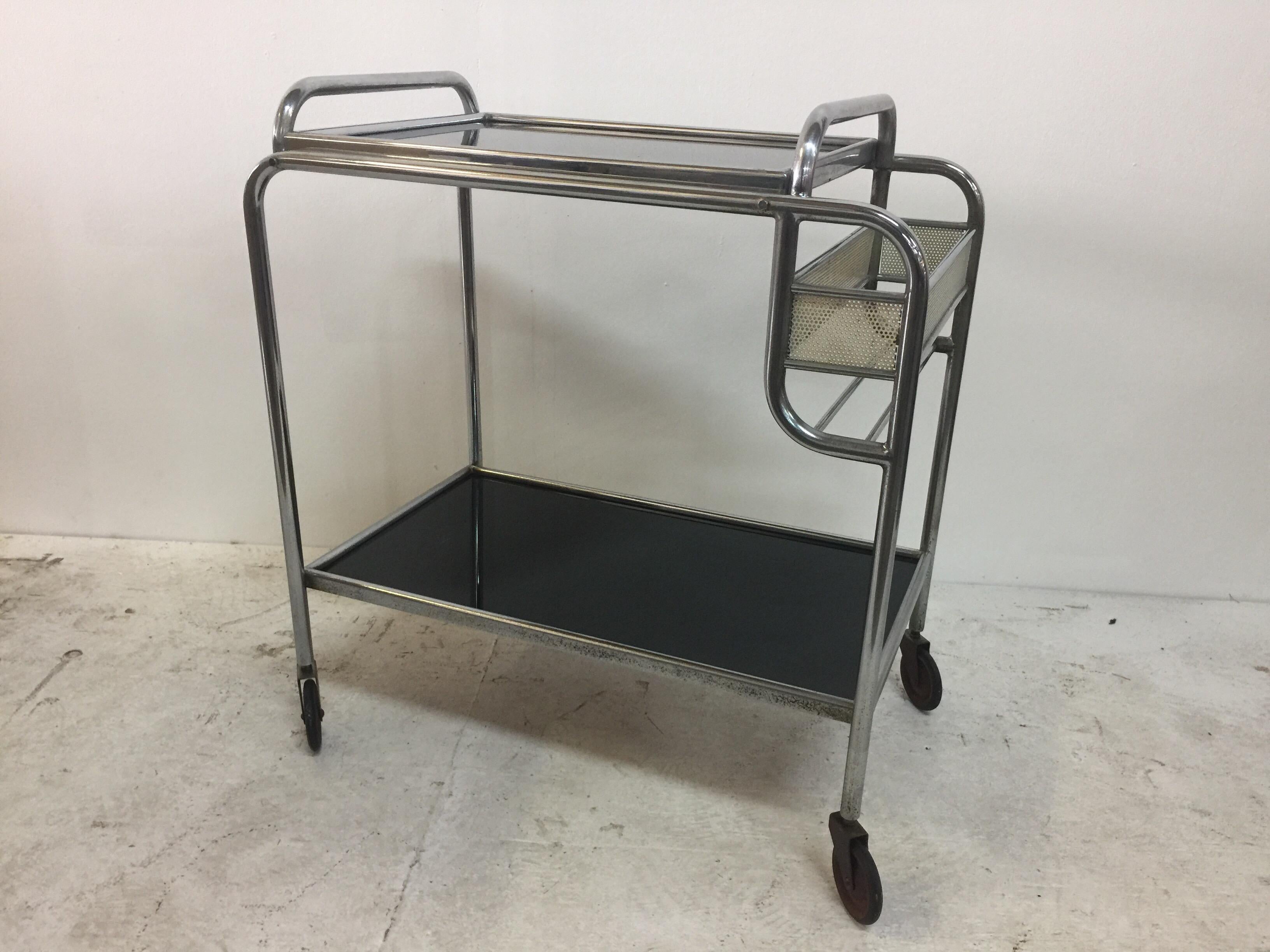 Glass Mathieu Matégot Style Art Deco Bar Cart For Sale