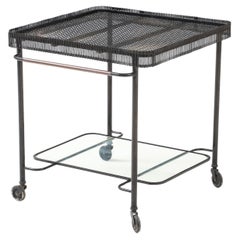 Matthieu Matégot Perforated Metal Bar Cart with Brass, Nickel, France, 1956