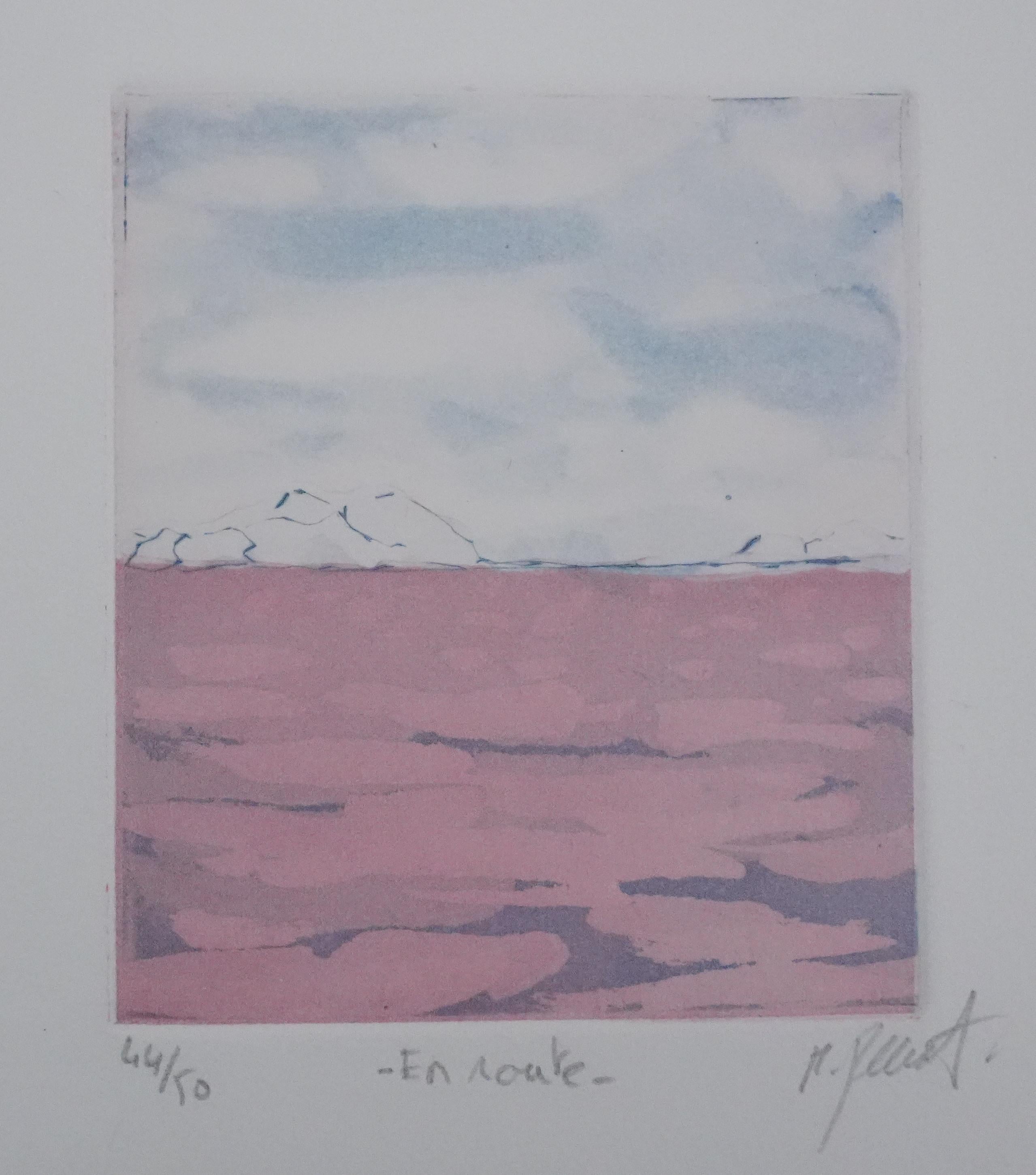 Groenland - Original Handsigned Etching - Gray Landscape Print by Matthieu Perramant