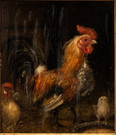 "Bantam Rooster w/Hen and Chick" by Matthieu Theeuwes van Ginneken (1811-1888)
