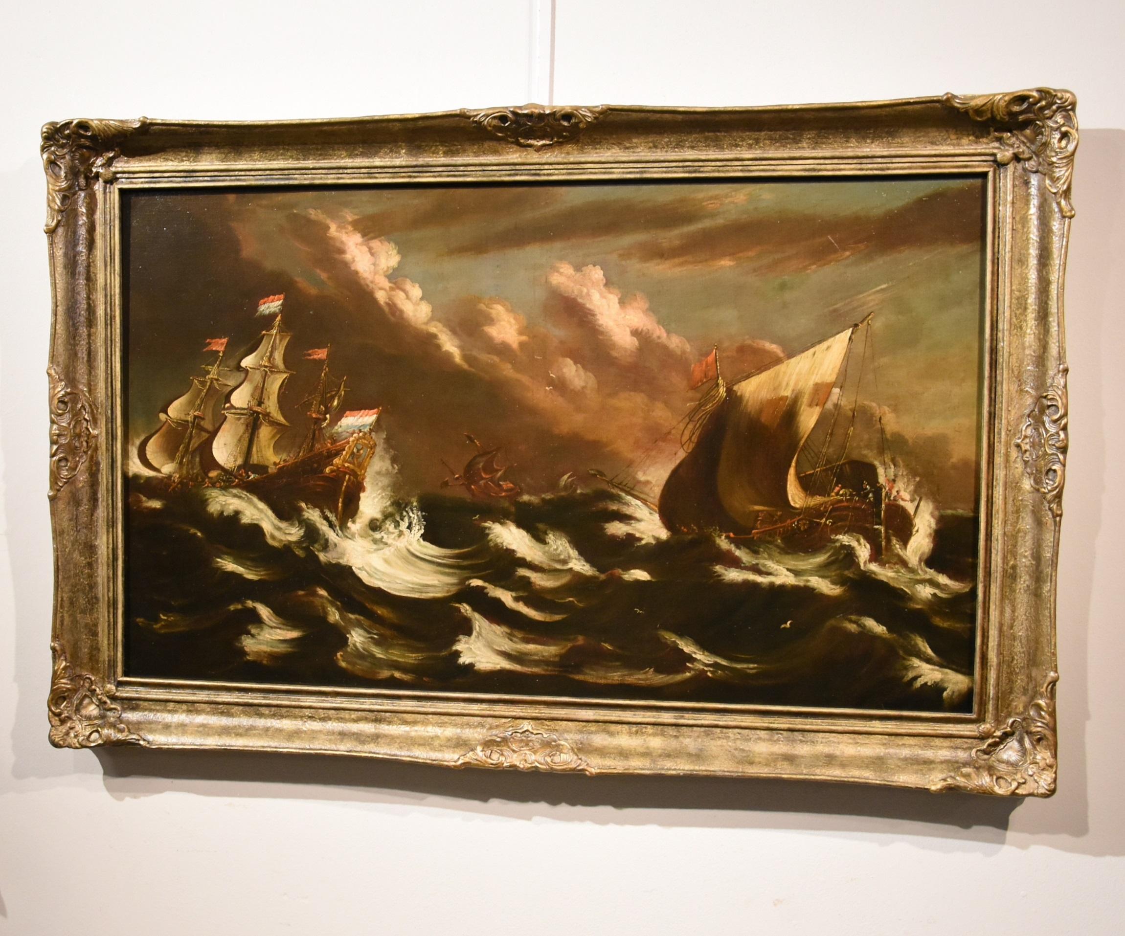 Stormy Ships Van Plattenberg Marina, Gemälde Öl auf Leinwand, Alter Meister, 17. Jahrhundert  (Alte Meister), Painting, von Matthieu Van Plattenberg known as Platte-Montagne (Antwerp 1608 - Paris 1660)