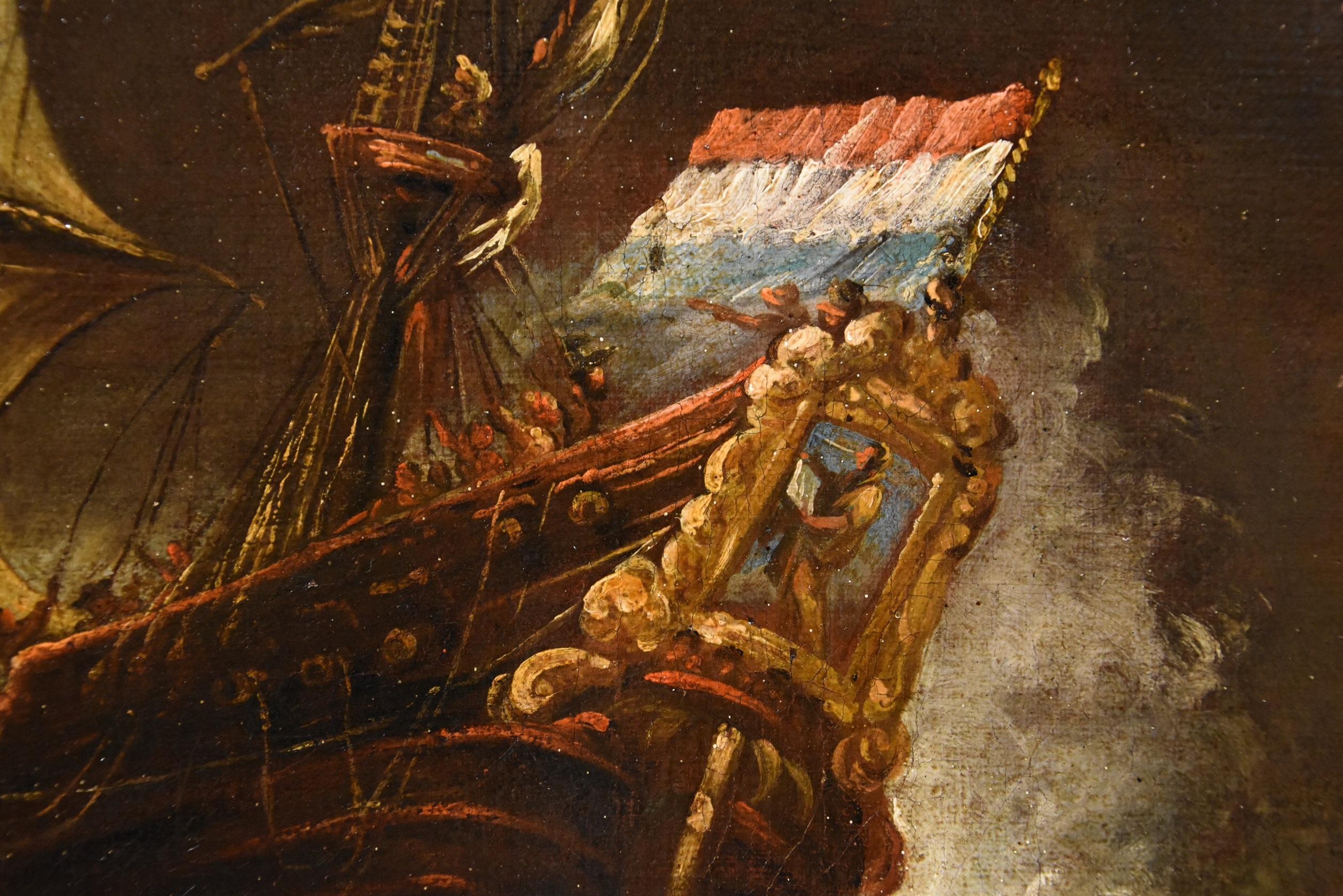 Stormy Ships Van Plattenberg Marina Paint Oil on canvas Old master 17th Century  - Brown Landscape Painting by Matthieu Van Plattenberg known as Platte-Montagne (Antwerp 1608 - Paris 1660)
