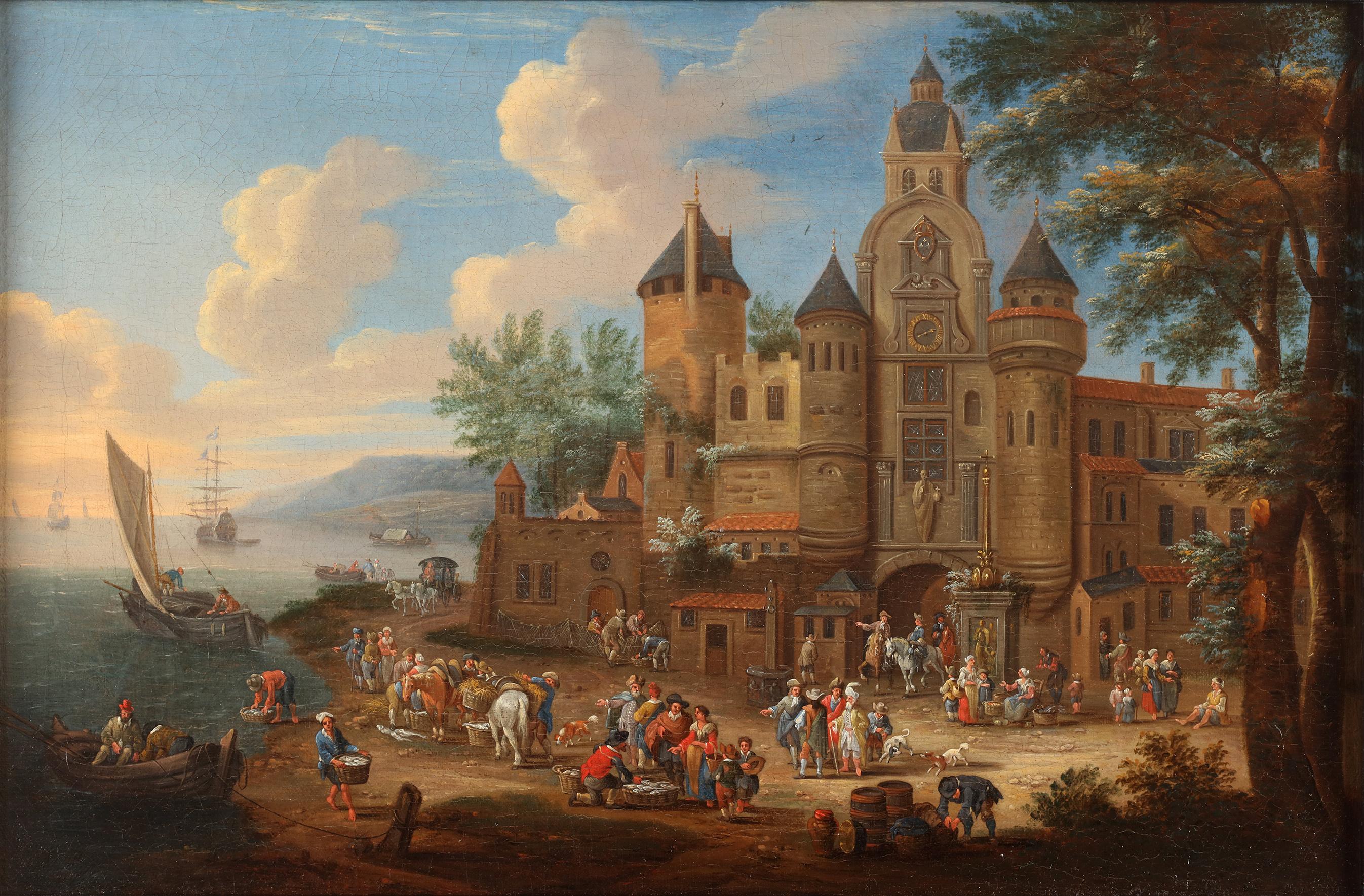 Oil on canvas

Dimensions: 38 x 67 cm  

Schoevaerdt's specialty was combination landscapes, in which airy landscapes are often combined with a body of water and imaginative capriccio-like architecture, whereby the figure staffage was often provided