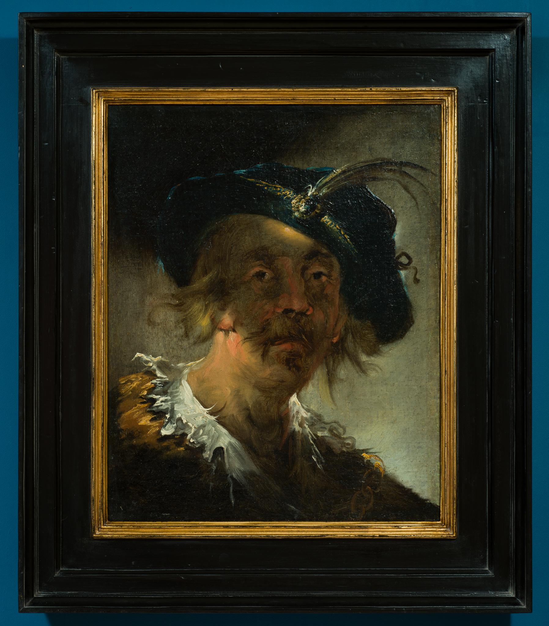 Portrait of a Man – A Dramatic Study in Light and Expression - Black Portrait Painting by Matthäus (Matthias) Loder 