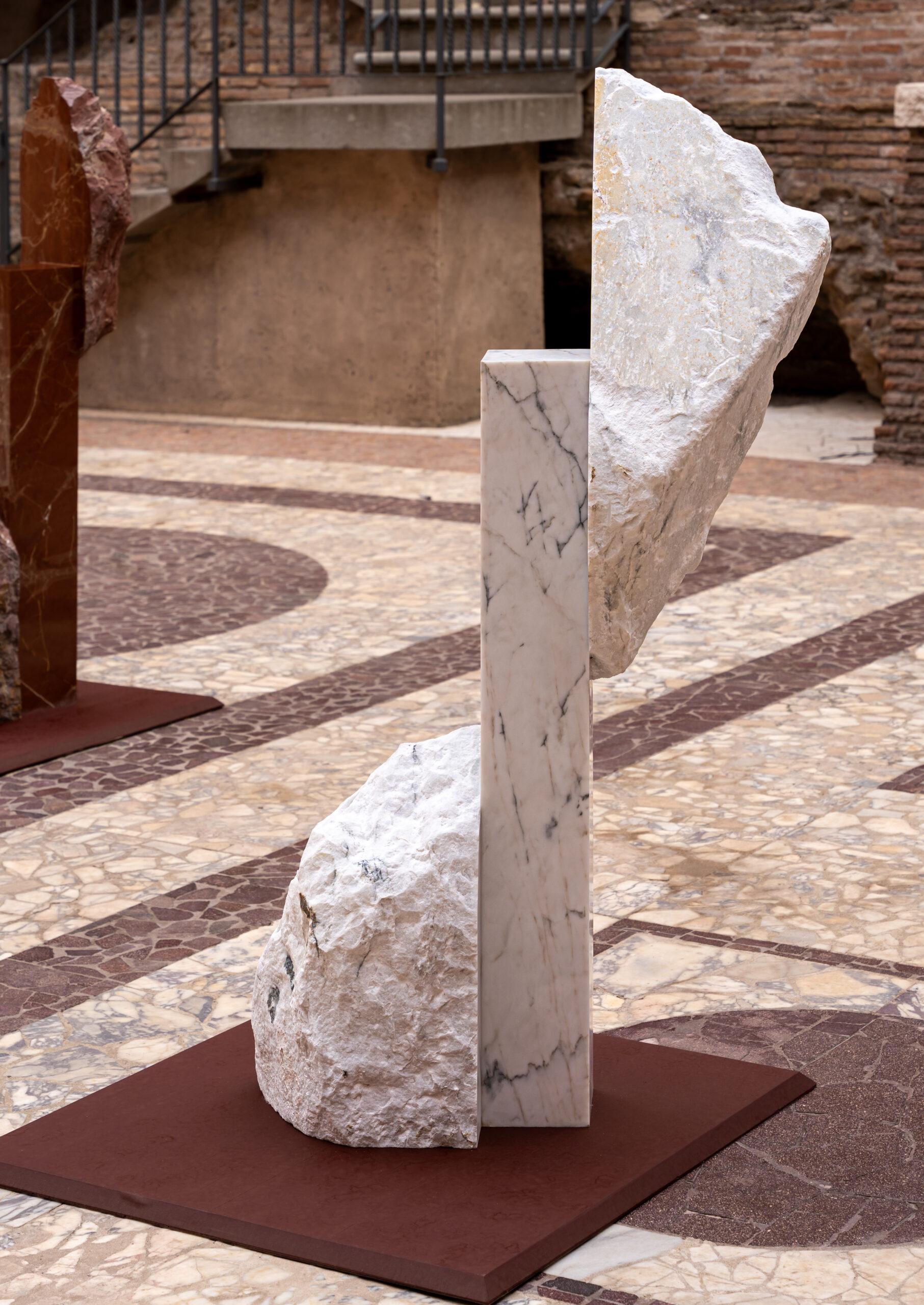 Korè-Paonazzo is a unique monumental sculpture by contemporary artist Mattia Bosco. This sculpture is made of Paonazzo marble, dimensions are 165 × 41 × 85 cm (65 × 16.1 × 33.5 in). 

This piece is a part of a collection of twelve sculptures, two of