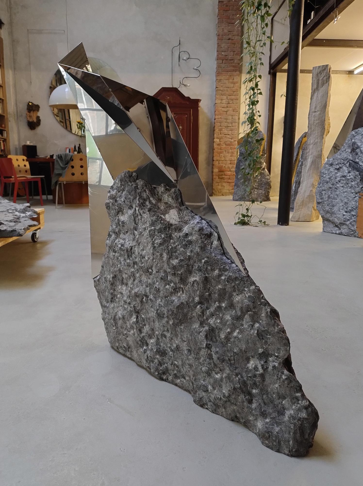 MM1 by Mattia Bosco - Large-size stone sculpture, Palissandro marble, grey tones For Sale 2