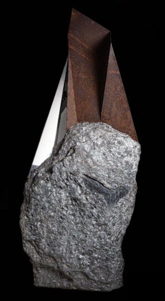 MM2 by Mattia Bosco - Large-size sculpture, Palissandro marble, grey tones, iron