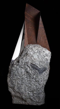 MM2 by Mattia Bosco - Large-size sculpture, Palissandro marble, grey tones, iron