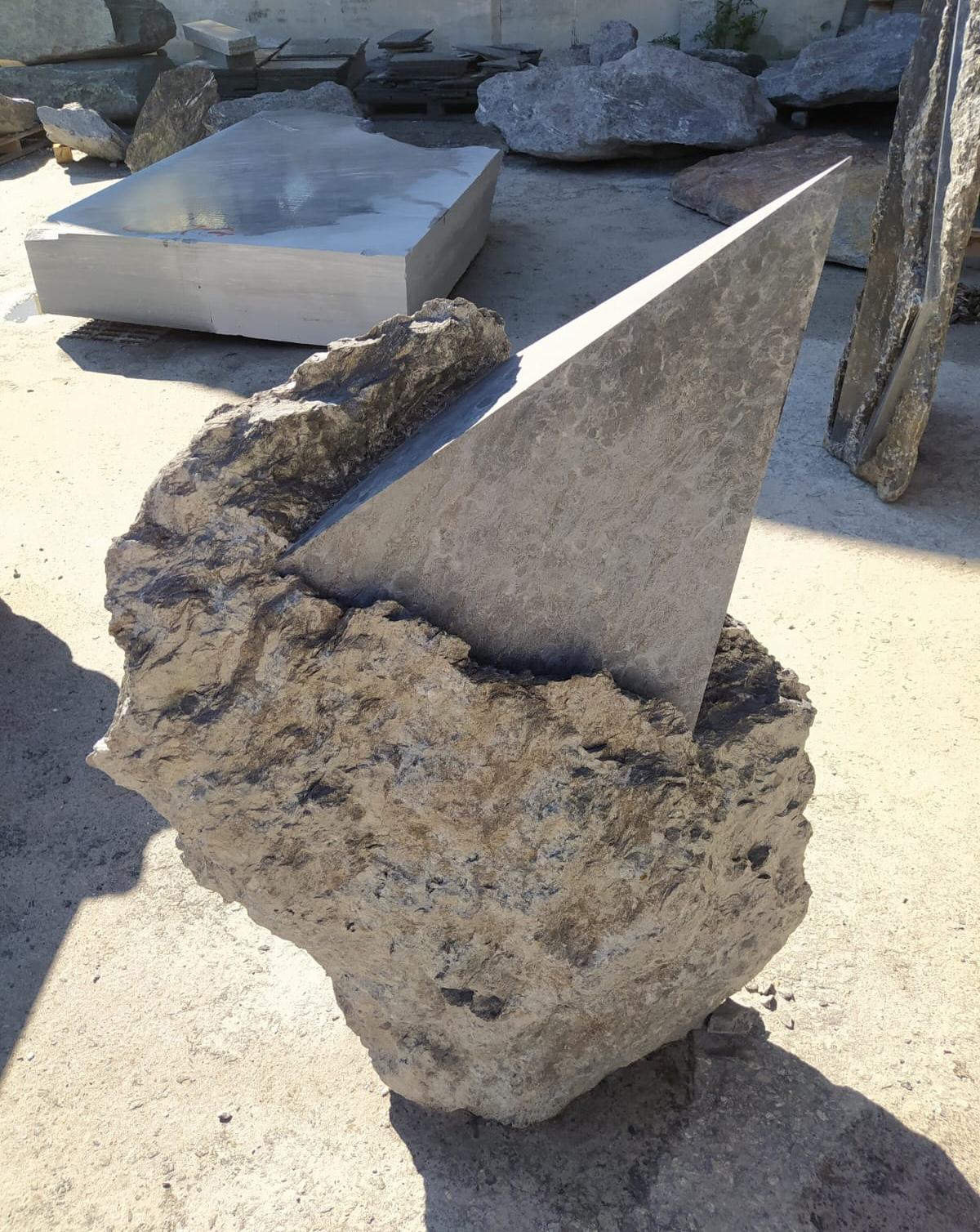 Punta 1 by Mattia Bosco - Large-size sculpture, Palissandro marble, grey tones For Sale 3