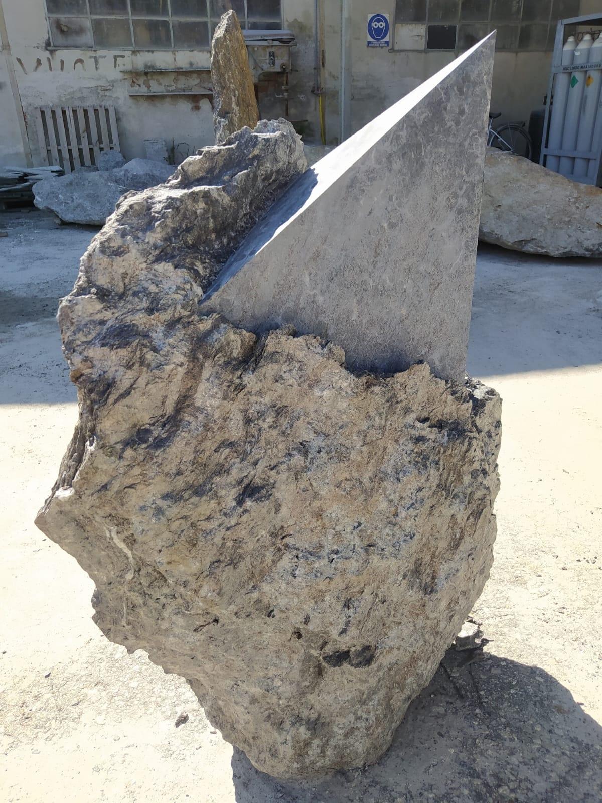 Punta 1 by Mattia Bosco - Large-size sculpture, Palissandro marble, grey tones For Sale 5