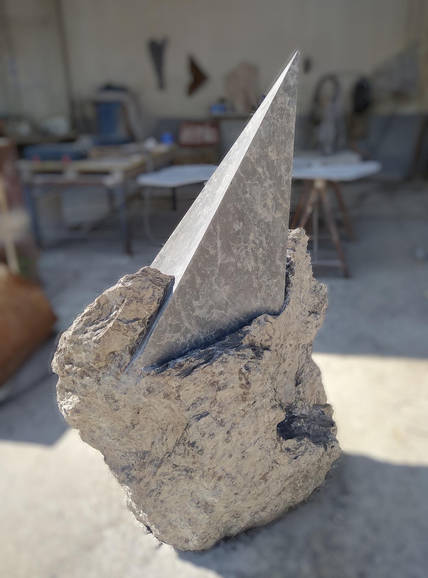 Punta 2 by Mattia Bosco - Large-size sculpture, Palissandro marble, grey tones