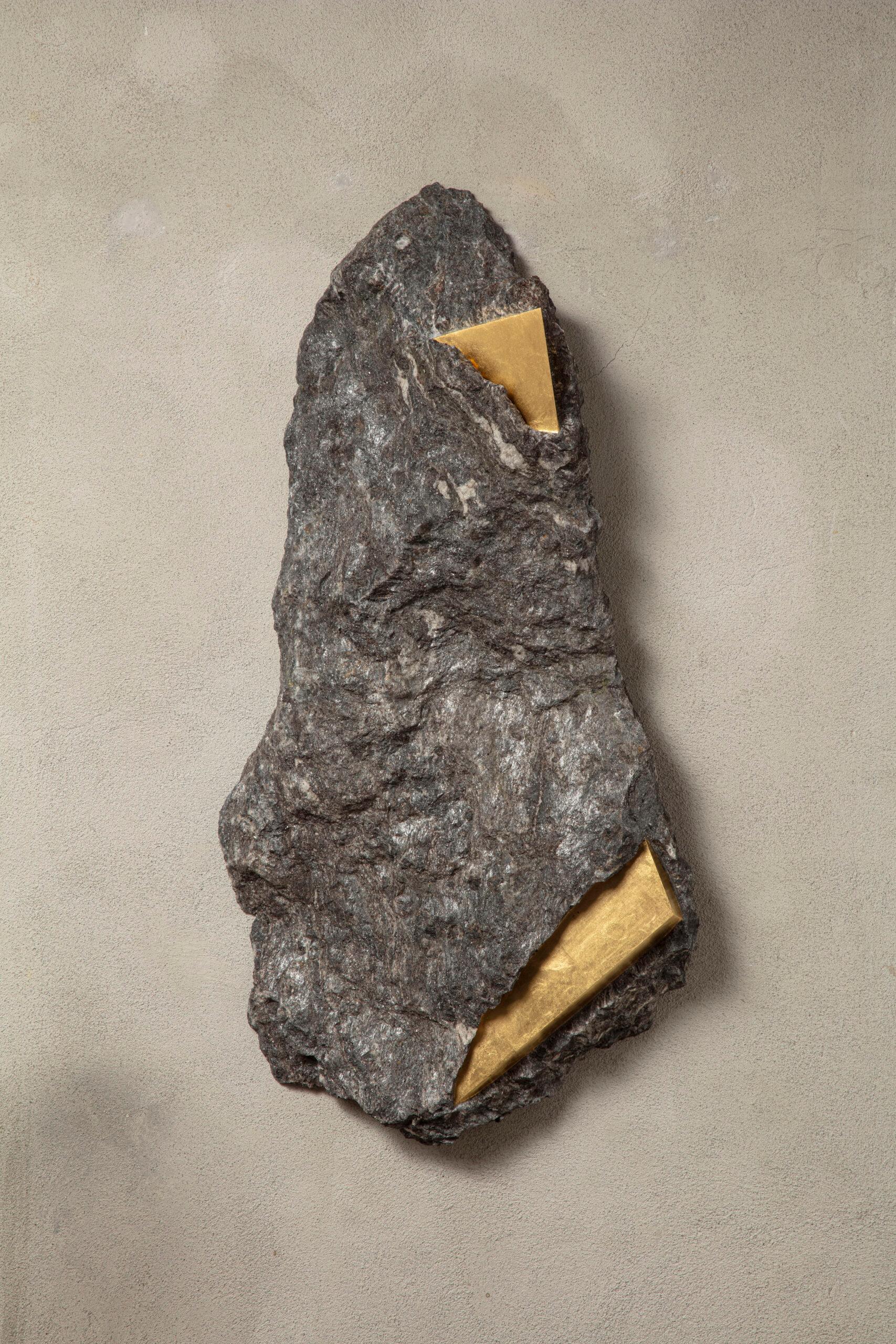Sezione Aurea 2024-006 by Mattia Bosco - Wall sculpture, marble, gold leaf, rock For Sale 1